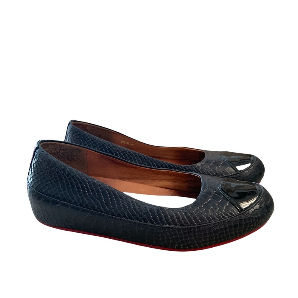 Fitflop Due Snake Embossed Black Leather Mary Jane Shoes
